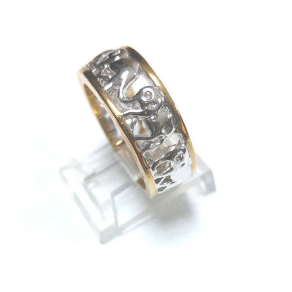 Gold Silver Elephant Ring Circle of Life Band - Picture 5 of 7